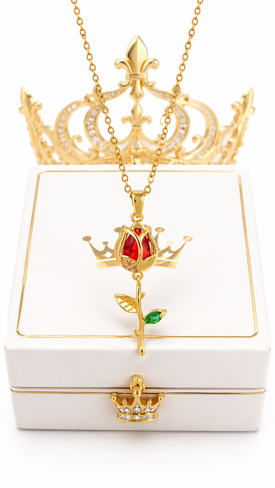 Set Luxury Mother™: Collar en Oro Laminado 10K + Rosa Eterna en Cofre de Lujo