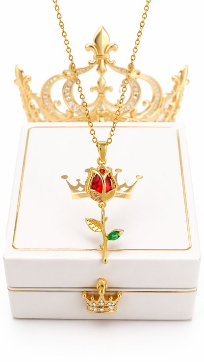 Set Luxury Mother™: Collar en Oro Laminado 10K + Rosa Eterna en Cofre de Lujo