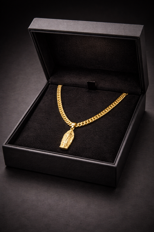 Cadena dijo tejido cubano luz divina de María en oro laminado 18k con caja de lujo 🔥🙏🏻
