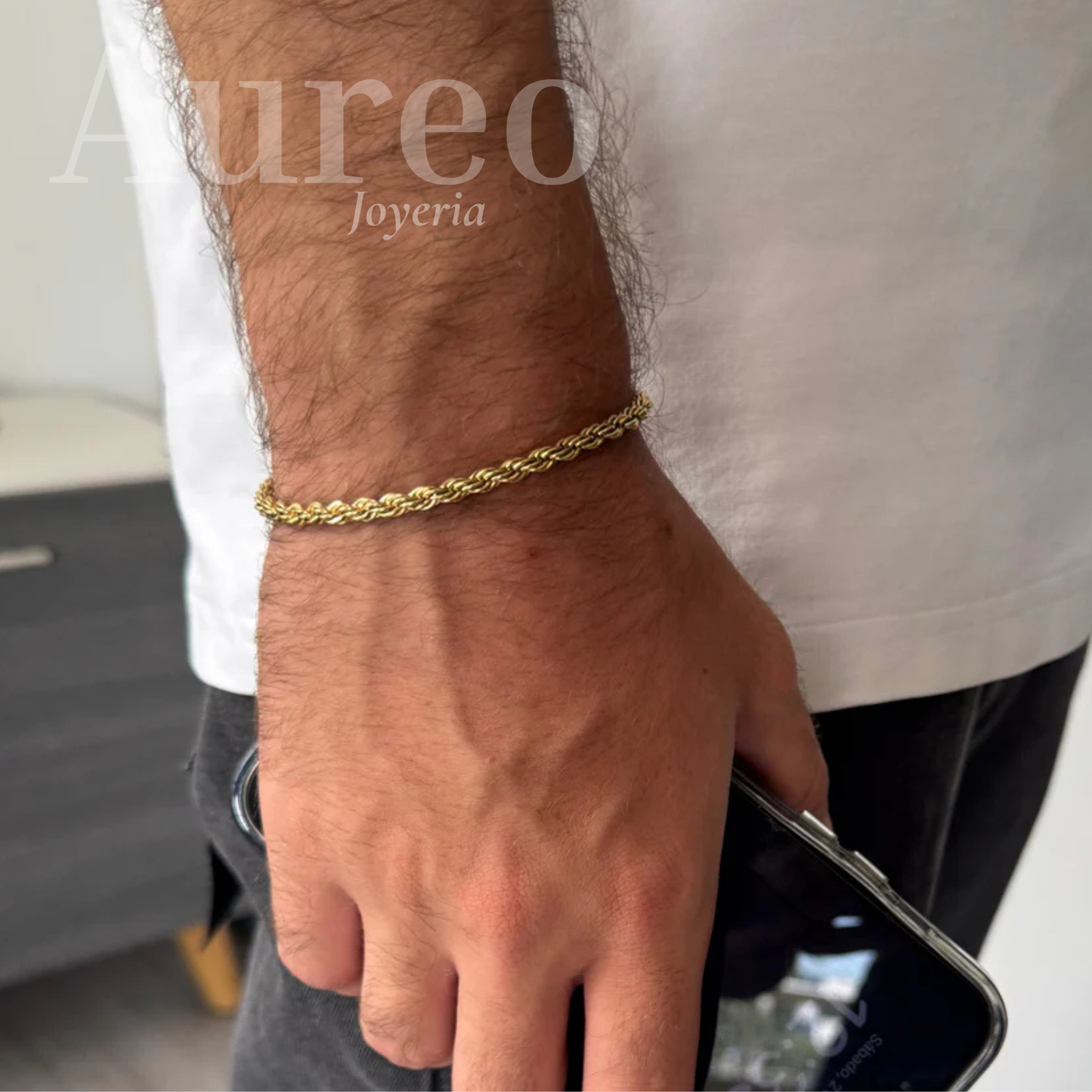 Pulsera tejida lazo en oro laminado 18K certificado 100%